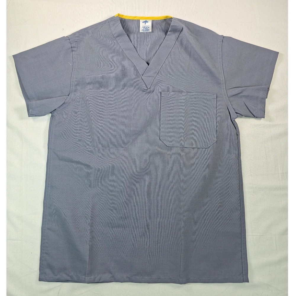 Medline Women Scrub Top Gray XS Medical Nursing V-Neck Uniform Surgical Shirt
